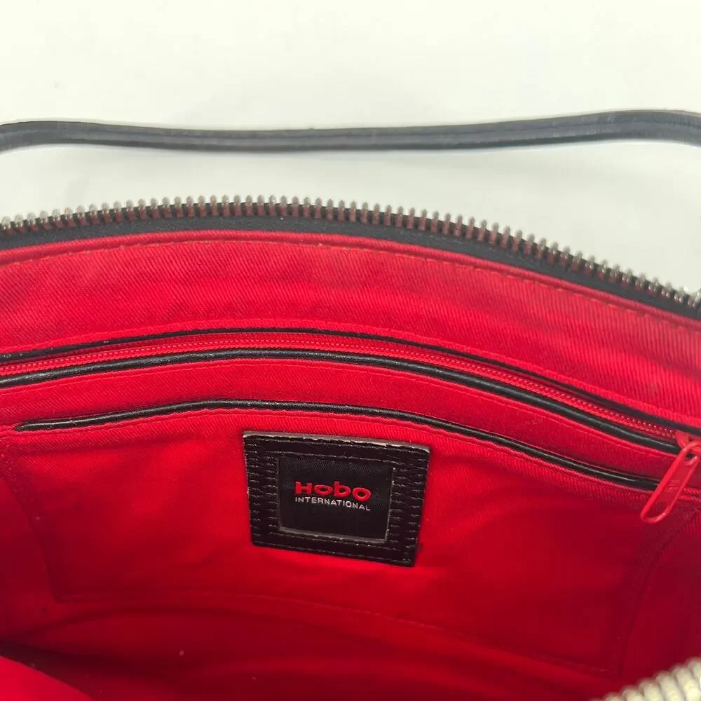 Hobo International Y2k Black Leather Shoulder Bag with Red Lining